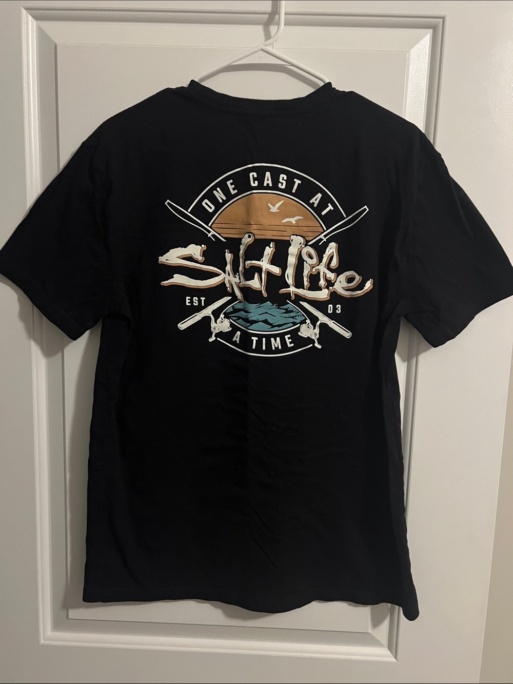 Salt Life Black Tee with Coastal Graphic - Tan & Blue Accents